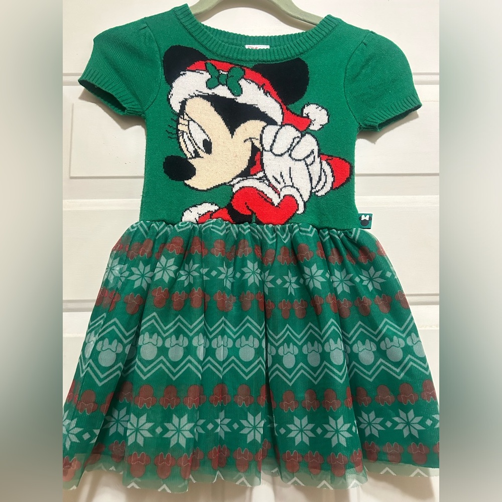 Disney Minnie Mouse Green Holiday Knit Dress for Kids